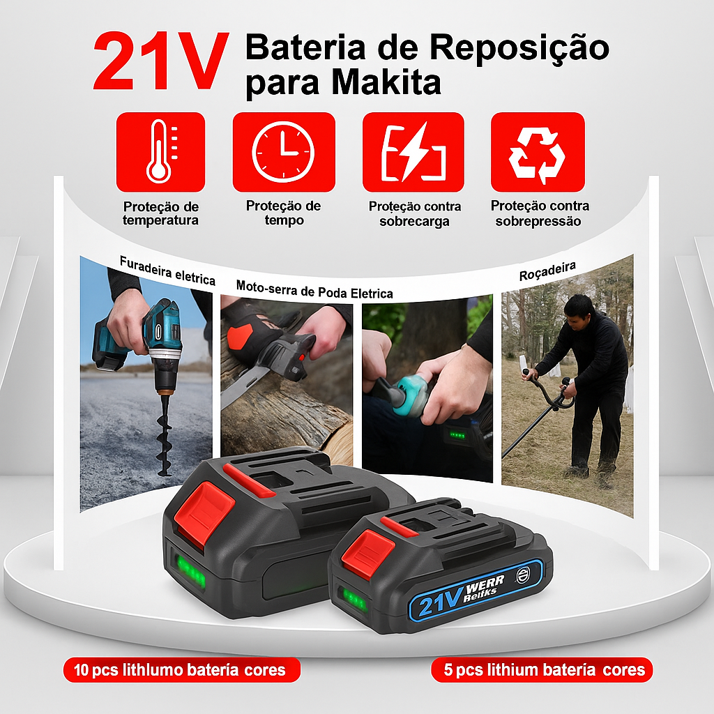 Bateria recarregável de lítio de 21 V e adaptador de bateria